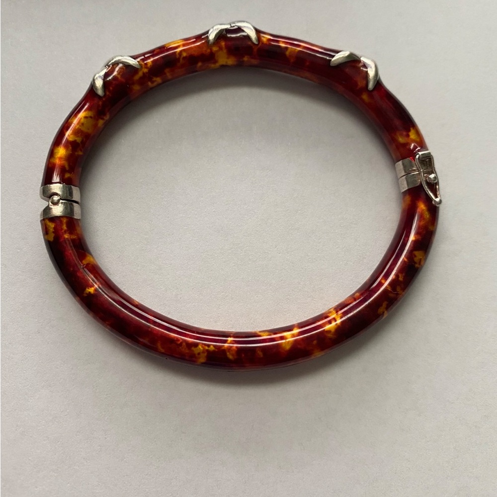Milor Italy 925 Sterling Silver and Tortoise Shell Enamel Bangle Bracelet